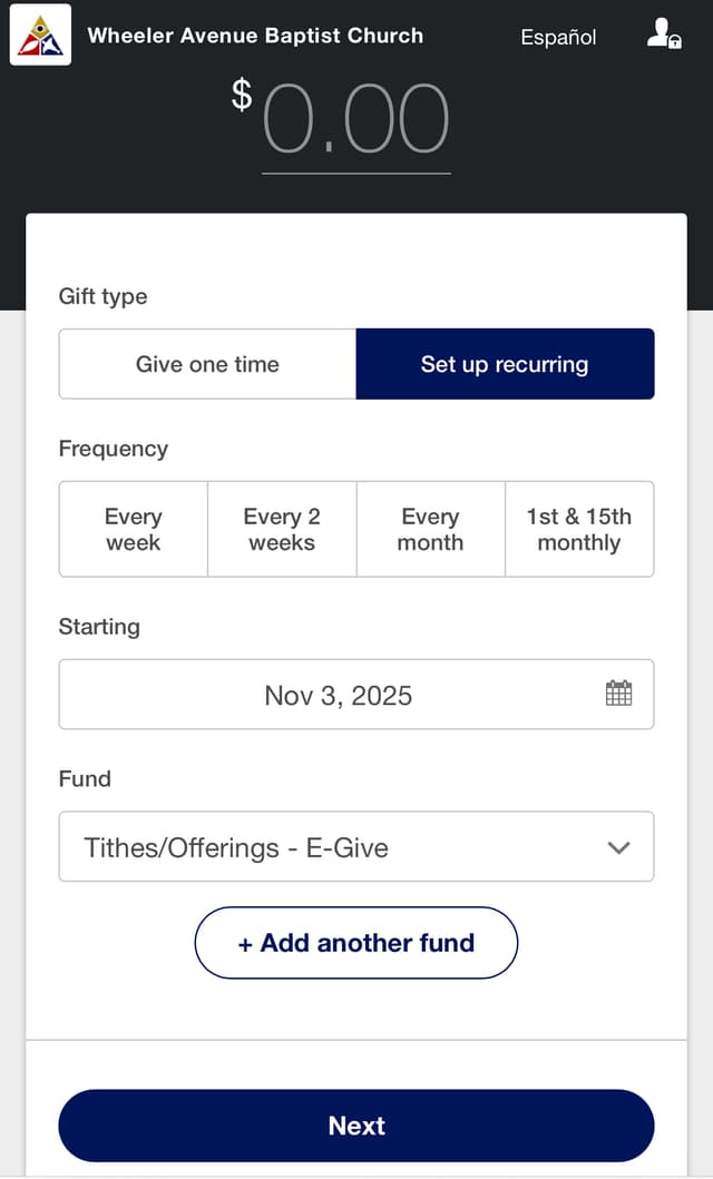 Wheeler Avenue Baptist Church mobile giving app