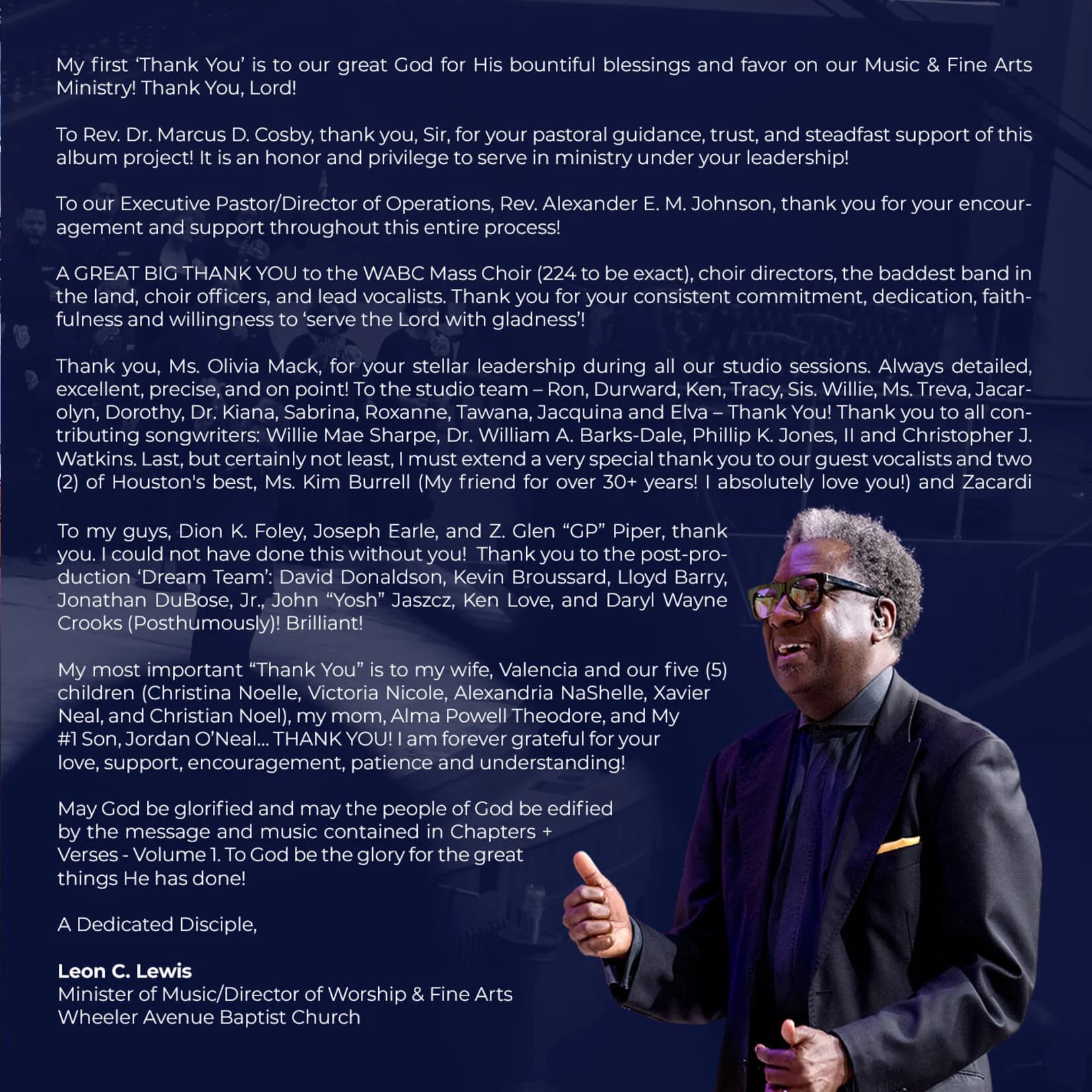Minister Leon C. Lewis - Director of Worship & Fine Arts